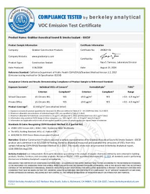 Fillable Online Voc Emission Test Certificate for Grabber Acoustical ...