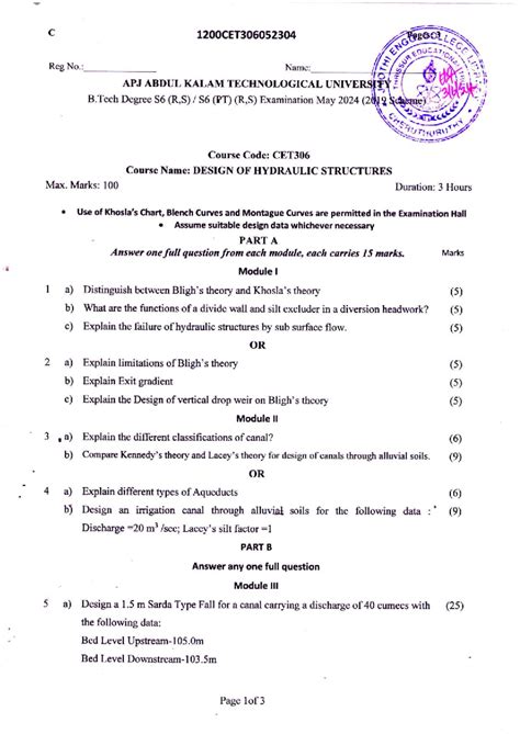 CET306 Design of Hydraulic Structures - Exam May 2024 - Studocu