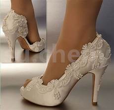 Heels Wedding by Su Cheny 3 Quot 4 Quot Heel Satin White Ivory Lace Pearls Open Toe Heels Wedding