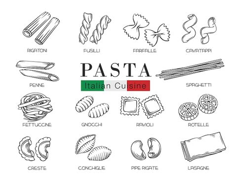 Types italian pasta or macaroni outline illustration | Premium Vector