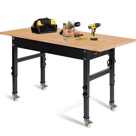 Buy 60" Adjustable Work Bench, Rubber Wood Top Heavy-Duty Workbench ...