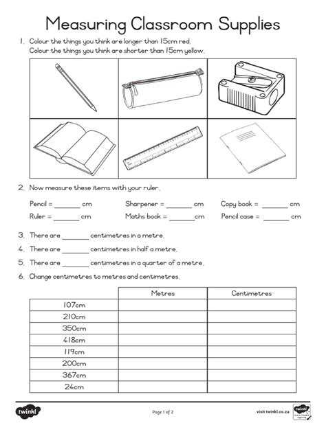 Image result for Measuring Classroom Objects Worksheet