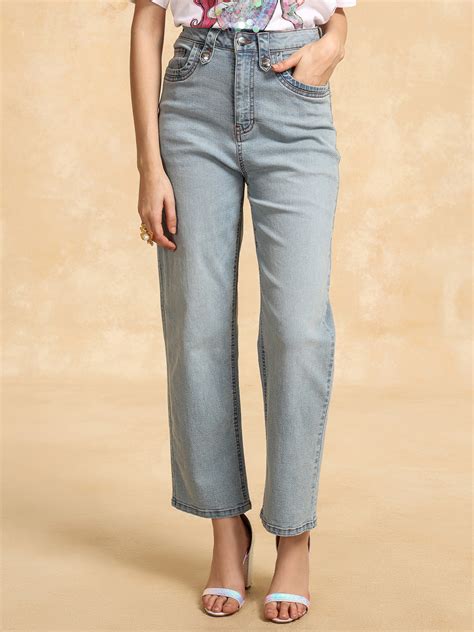 Straight Fit Jeans With Button Tabs – KAZO