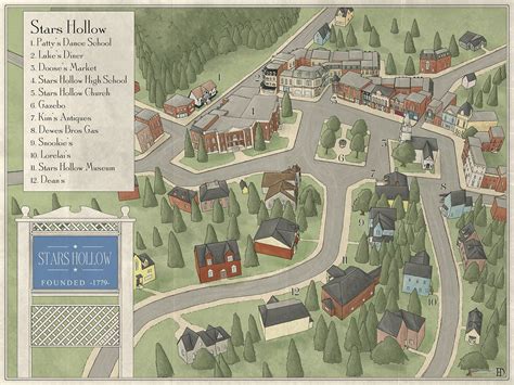 A map of Stars Hollow, from Gilmore Girls Stars Hollow Map, Gilmore ...