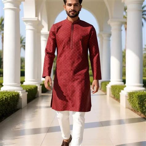 Maroon Self Weaving Jacquard Kurta Pajama Set – De Royal Mens Ethnic