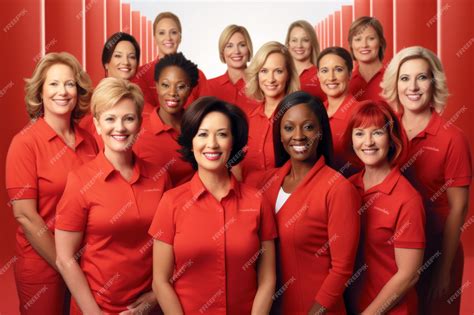 Premium Photo | Group of Women in Red Shirts Posing for Picture