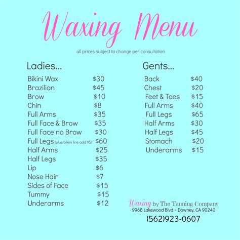 Waxing price list ideas – Artofit
