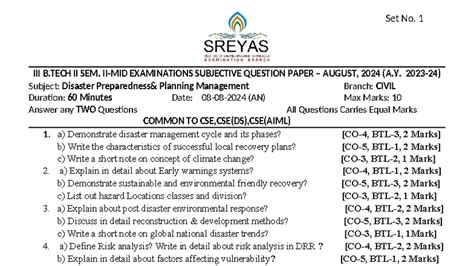 DPPM 2nd Mid Exam Question Paper - Disaster Preparedness & Planning ...