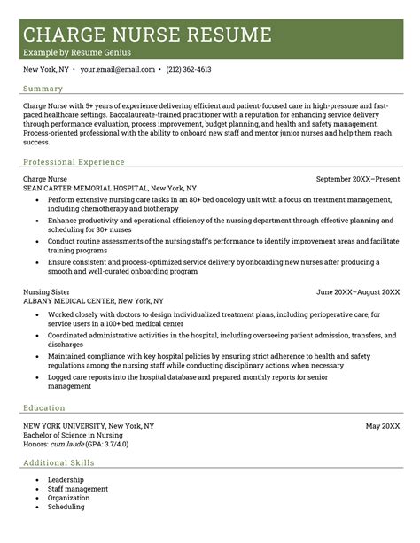 Charge Nurse Resume: 2 Examples & Template (Free Download)