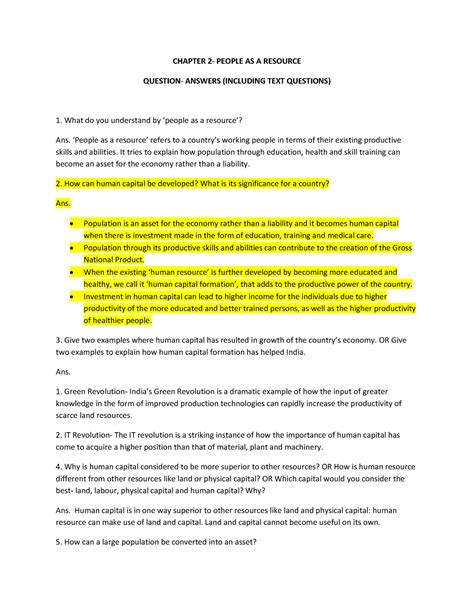 People AS A Resource- Question Answers - CHAPTER 2- PEOPLE AS A ...