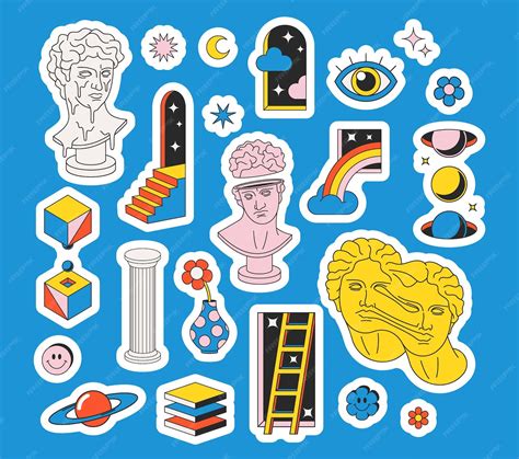Psychedelic sticker pack of funny greek ancient statues emojis ...