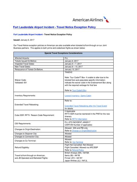 Fillable Online Fort Lauderdale Airport Incident - Travel Notice ...