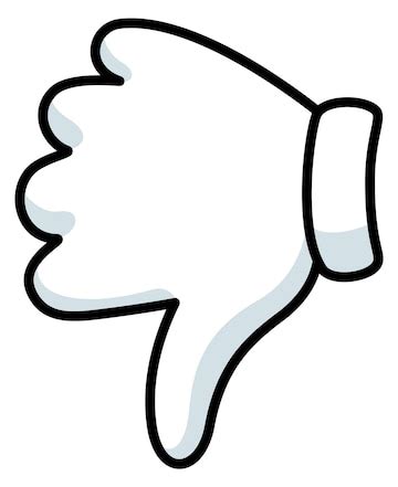 Thumb down gesture white glove comic hand isolated on white background ...