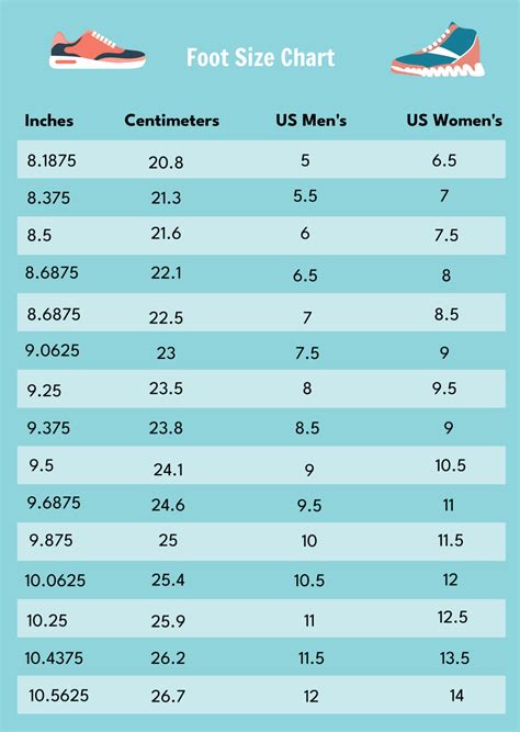Printable Men Shoe Size Chart Templates