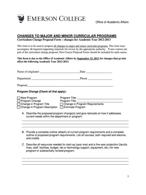 Fillable Online Changes to Major and Minor Curricular Programs Fax ...