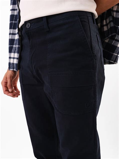 Men's Navy Solid Cotton Relaxed Fit Mid-Rise Cargo Trousers – DENNIS LINGO