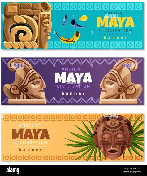 Maya civilization horizontal banners with symbols of traditional mayan ...