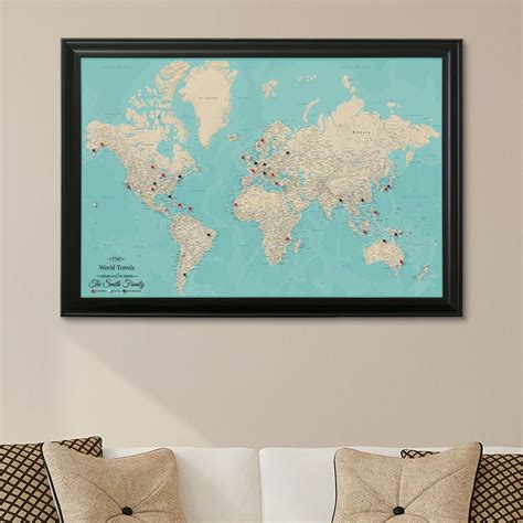 Canvas - Teal Dream World Push Pin Map with Pins ...
