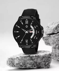 WIZARD TIMES Men's Watch Black Rubber Strap Black Day & Date Dial Water ...