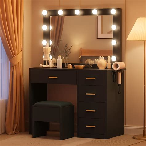 Dwvo Vanity Table And Stool With Led Bulb Mirror Dressing | Desertcart ...