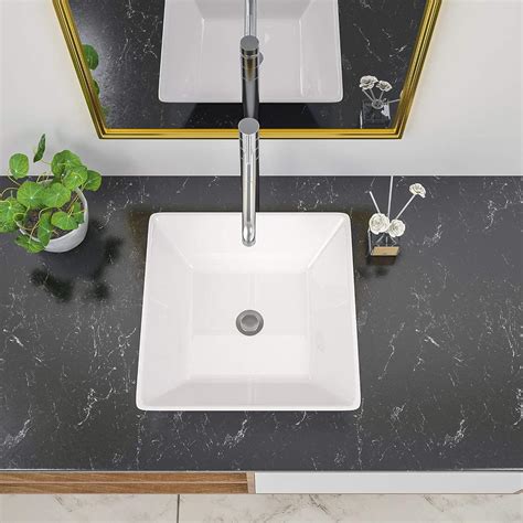 Buy Square Bathroom Vessel Sink - Beslend 16 Inch White Ceramic ...