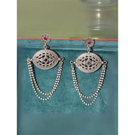 Buy Spring Soul Silva Sutra Intricate Filigree Dangle Earrings - Silver ...