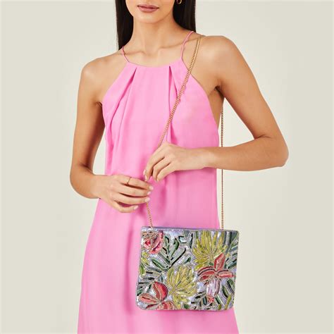 Accessorize London Women's Purple Zip Top Embellished Clutch Bag ...