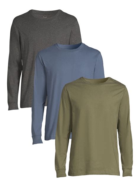 George Men's and Big Men’s Long Sleeve Crewneck T-Shirts, 3-Pack, Sizes ...