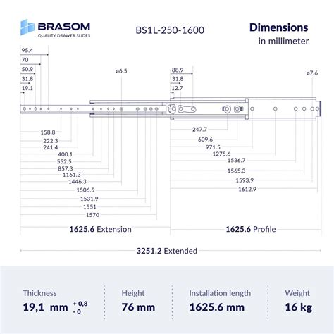 250kg heavy duty drawer slides 64 inches = 1600mm | BRASOM
