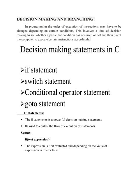Decision Making AND Branching and looping - DECISION MAKING AND ...