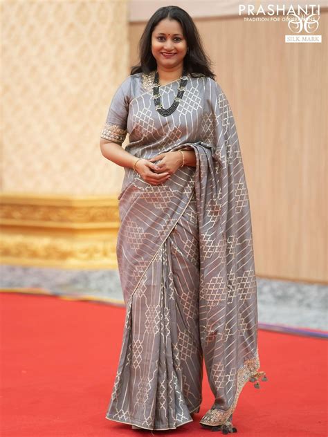 Banarasi munga tussar silk saree grey with allover zari weaves and lac ...
