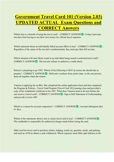 Government Travel Card 101 (Version 2.03) UPDATED ACTUAL Exam Questions ...