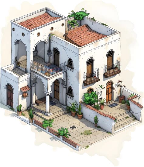 Isometric View of a Traditional Spanish Colonial Style House | Premium AI-generated image