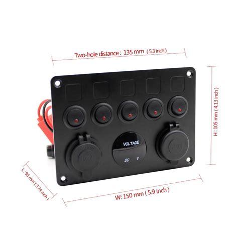 Buy 24V Inline Fuse Box LED Rocker Switch Panel 5 Gang Marine Boat ...