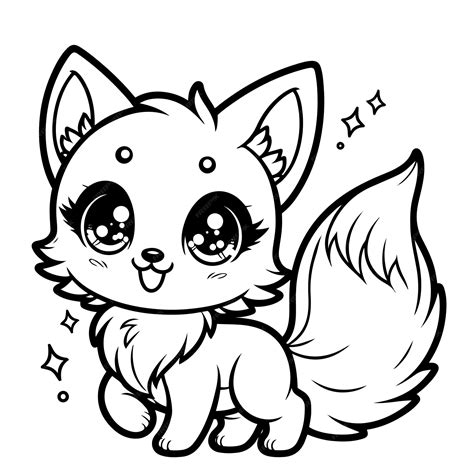 Premium Vector | Cute kawaii fox coloring page for kids