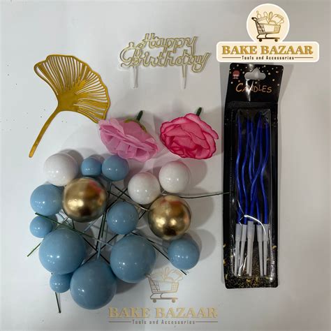 Palm Leaf Blue Theme Happy Birthday Cake Topper Set – BAKE BAZAAR
