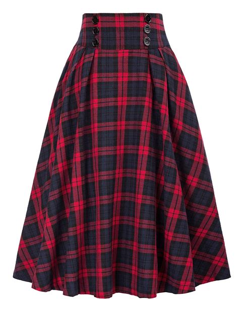 LilyLLL Womens Winter Woolen Swing Skirt Christmas Plaid High Waist ...