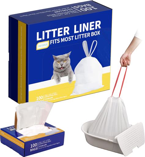 HEIDBER Drawstring Litter Liner Bags 100 Pack-Cat Litter Box Liner Bags ...