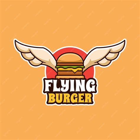 Creative flying burger food cartoon logo | Premium Vector