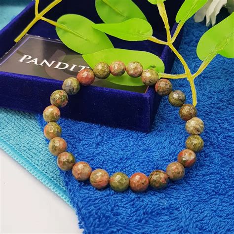 Unakite Diamond Cut Bracelet - For Protection - Pandit.com