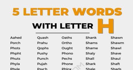 1100+ Excellent Examples of 5 Letter Words with H in English • 7ESL