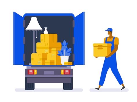 Moving house service moving with sofa and various boxes to new home ...