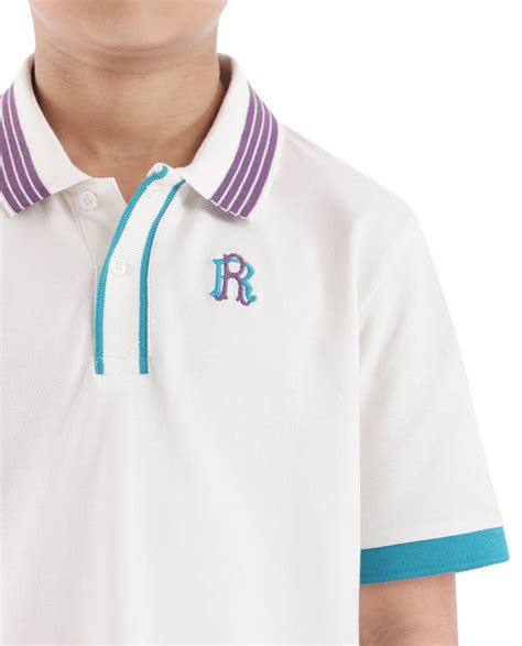 Rare Ones Kids Jef White Cotton Short Sleeve Contrasting Collar Embroi