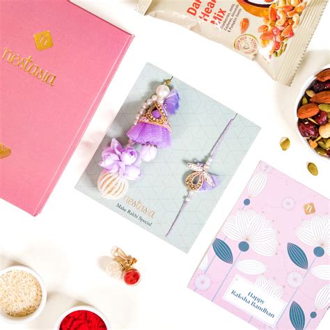 Lavender Couple Rakhi Gift Set Of 4 With Box And Card Online - Premium ...