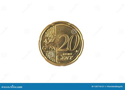 A Golden Twenty Euro Cent Coin Isolated on a White Background Stock ...