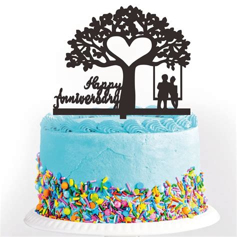 Buy Happy Anniversary Cake Topper, Black Acrylic Silhouette Wedding ...