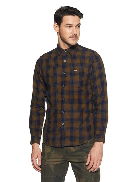 Pepe Jeans Men's Checkered Regular Fit Casual Shirt (PM305712_Olive ...