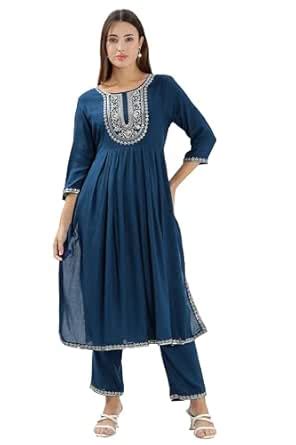 Buy Inakshini Women's Flared Kurta with Straight Pant Set - Stylish ...