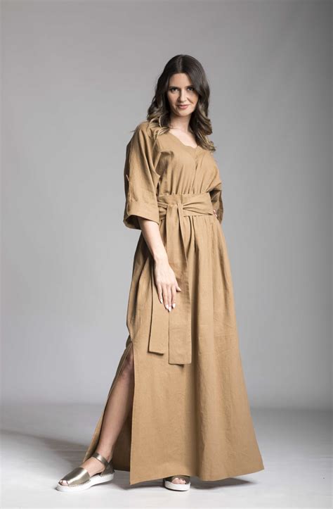 Long Linen Dress With Belt - ALLSEAMS