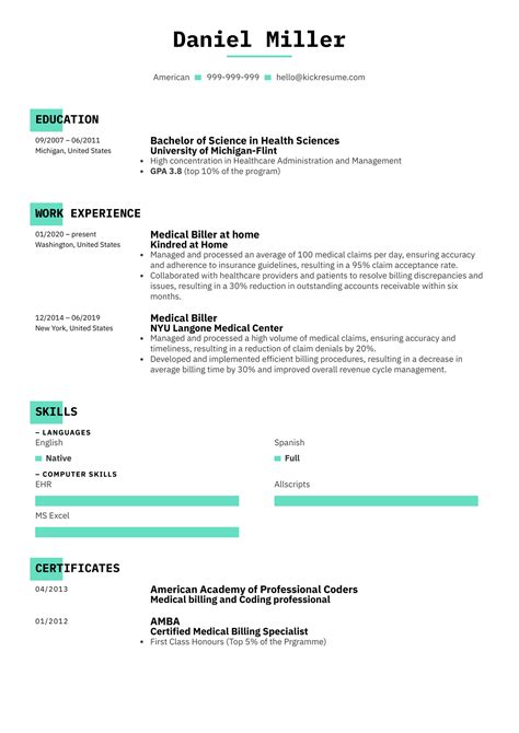 Medical Biller Resume Sample | Kickresume